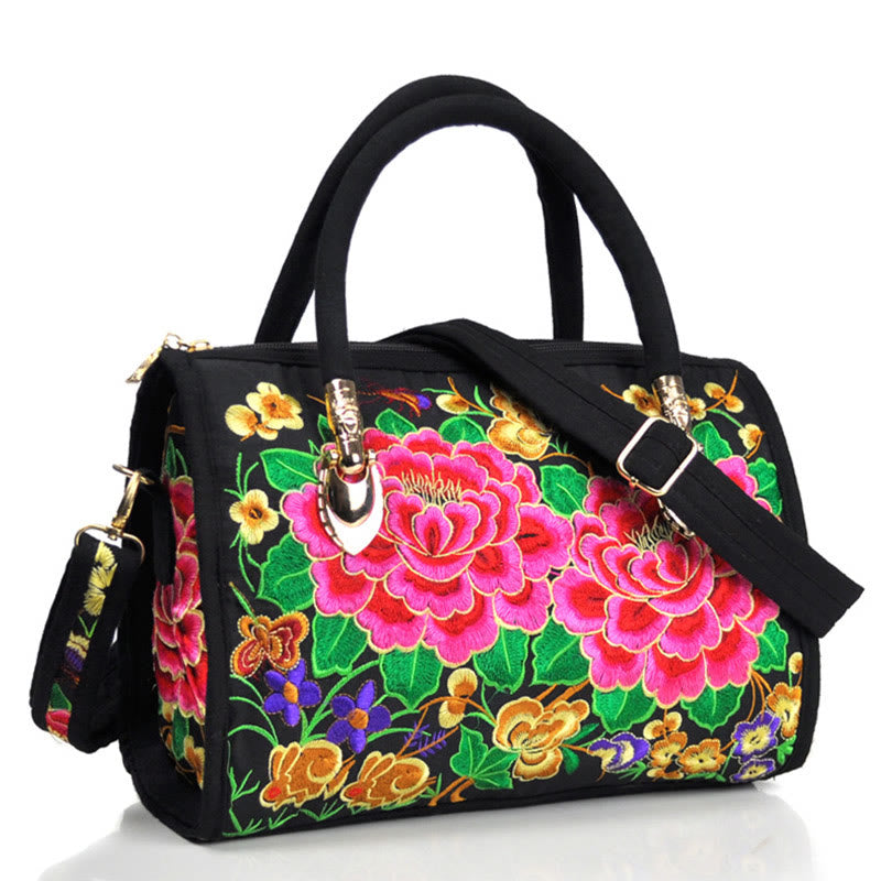 Buddha Stones Money Tree Peony Camellia Double-Sided Embroidery Canvas Shopping Purse Handbag Crossbody Bag - Double Red Peony - image 13