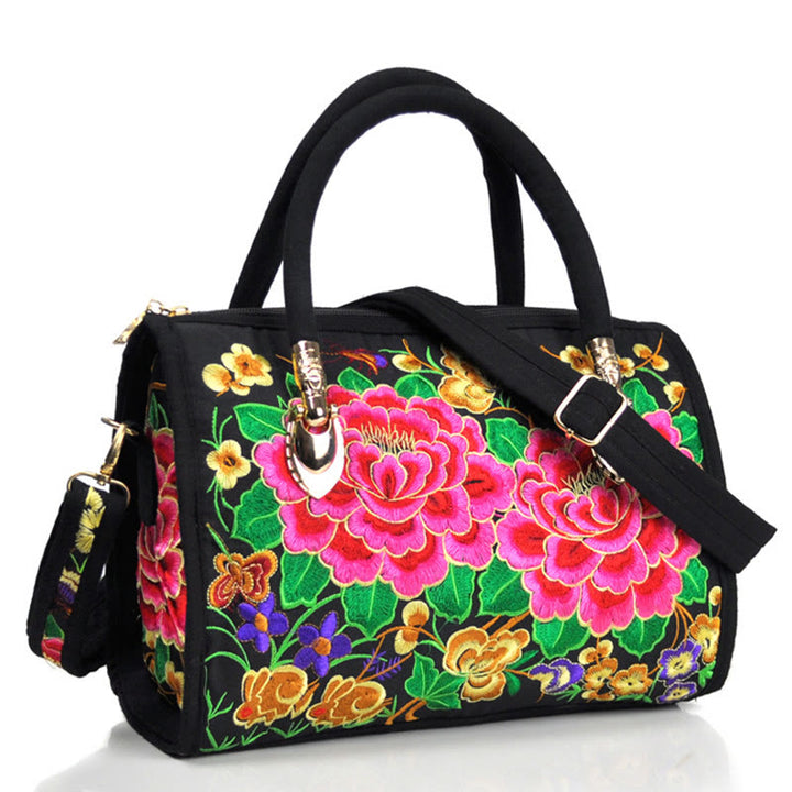 Buddha Stones Money Tree Peony Camellia Double-Sided Embroidery Canvas Shopping Purse Handbag Crossbody Bag - Double Red Peony - image 13