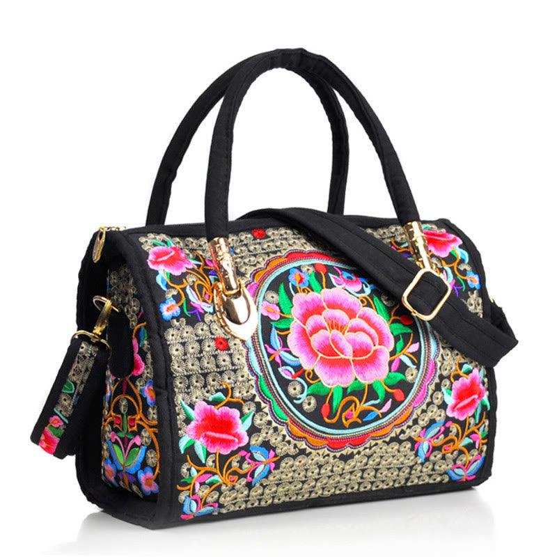 Buddha Stones Money Tree Peony Camellia Double-Sided Embroidery Canvas Shopping Purse Handbag Crossbody Bag - Small Red Peony - image 19