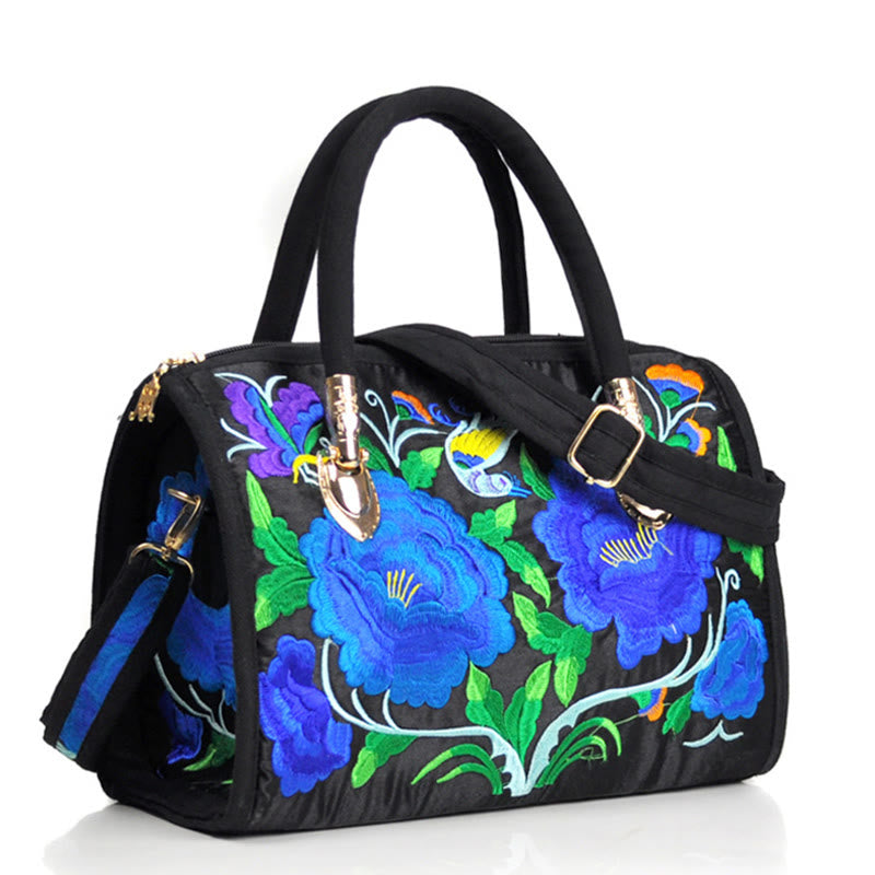 Buddha Stones Money Tree Peony Camellia Double-Sided Embroidery Canvas Shopping Purse Handbag Crossbody Bag - Double Blue Camellia - image 17