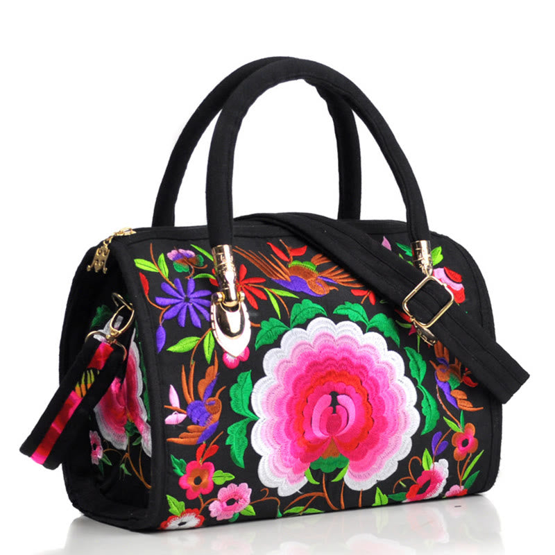 Buddha Stones Money Tree Peony Camellia Double-Sided Embroidery Canvas Shopping Purse Handbag Crossbody Bag - Red Peony - image 1