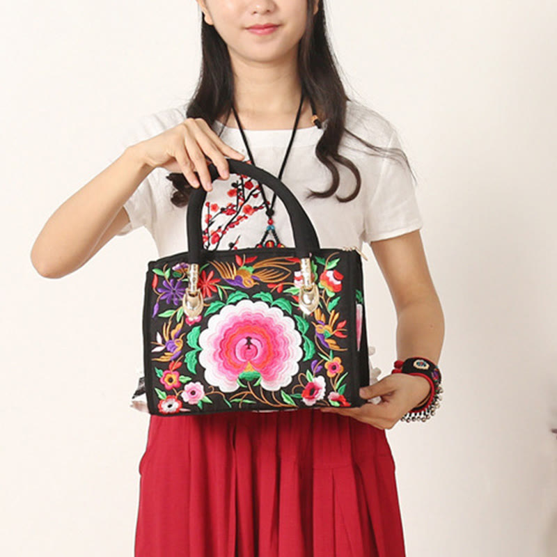 Buddha Stones Money Tree Peony Camellia Double-Sided Embroidery Canvas Shopping Purse Handbag Crossbody Bag - image 8