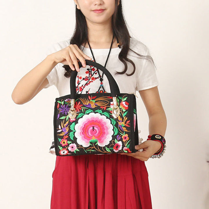 Buddha Stones Money Tree Peony Camellia Double-Sided Embroidery Canvas Shopping Purse Handbag Crossbody Bag - image 8