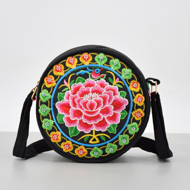 Buddha Stones Money Tree Galsang Inula Flower Peony Rose Peacock Double-Sided Embroidery Canvas Shopping Purse Handbag Crossbody Bag - Peony - image 16
