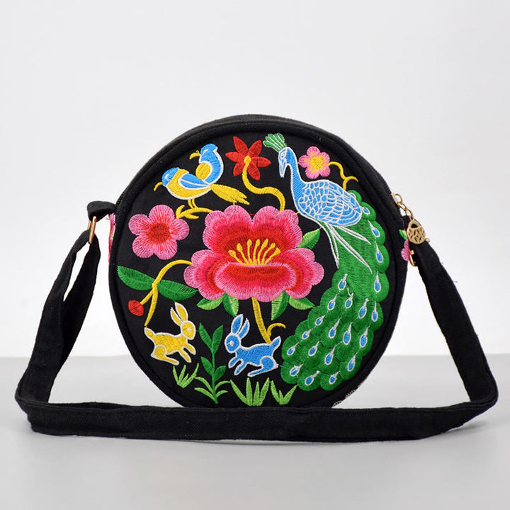 Buddha Stones Money Tree Galsang Inula Flower Peony Rose Peacock Double-Sided Embroidery Canvas Shopping Purse Handbag Crossbody Bag - Peacock Rabbit - image 7