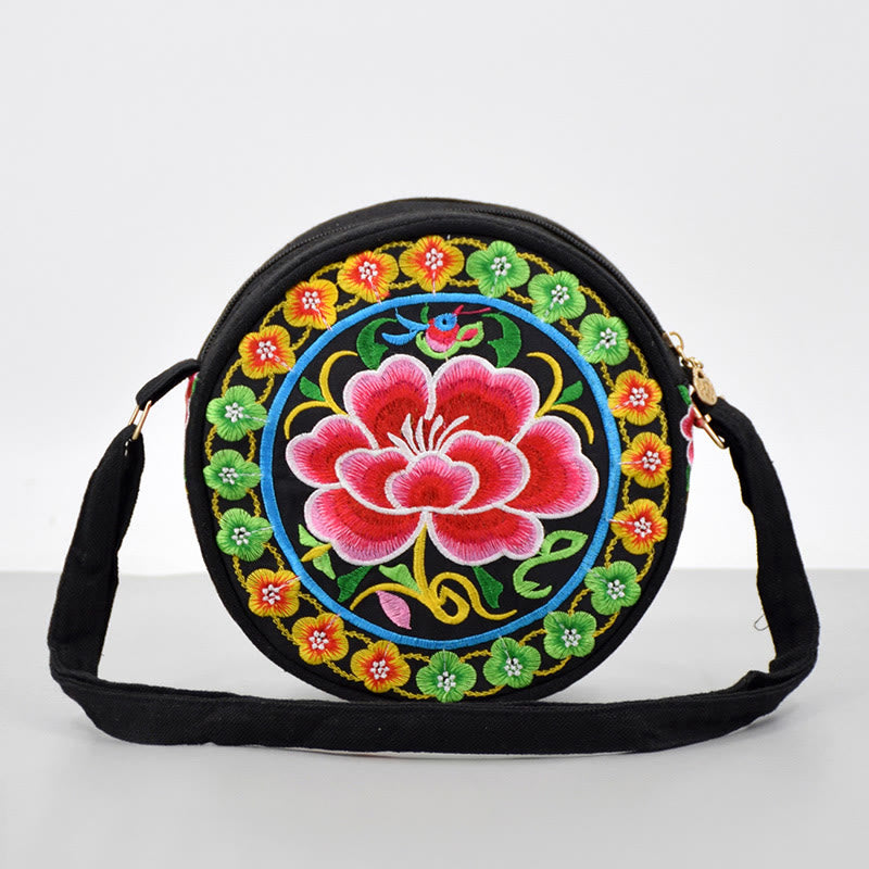 Buddha Stones Money Tree Galsang Inula Flower Peony Rose Peacock Double-Sided Embroidery Canvas Shopping Purse Handbag Crossbody Bag - Apple Blossom - image 18