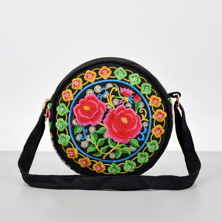 Buddha Stones Money Tree Galsang Inula Flower Peony Rose Peacock Double-Sided Embroidery Canvas Shopping Purse Handbag Crossbody Bag - Rose - image 17