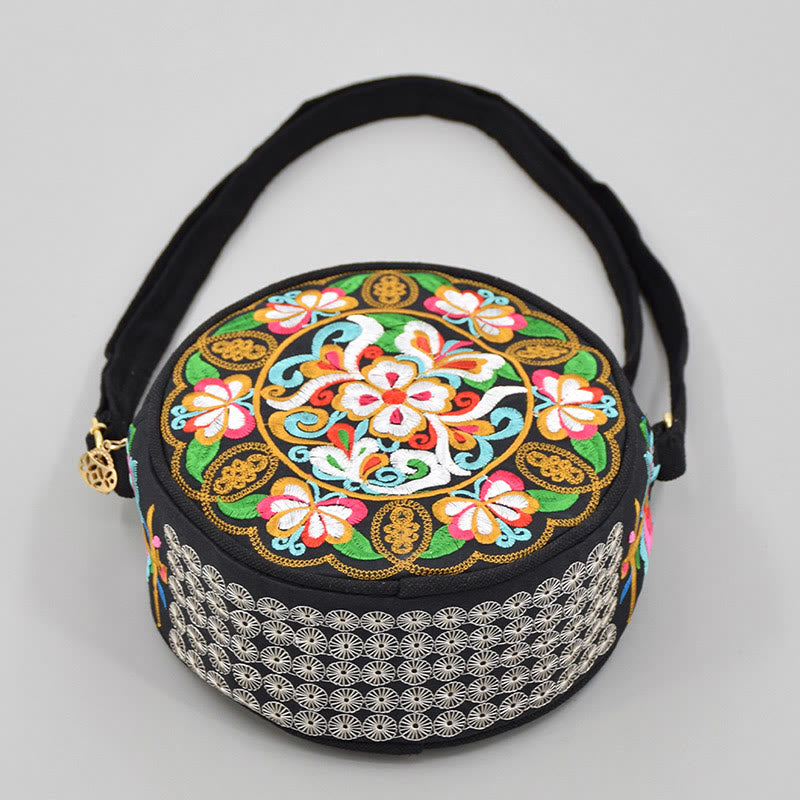 Buddha Stones Money Tree Galsang Inula Flower Peony Rose Peacock Double-Sided Embroidery Canvas Shopping Purse Handbag Crossbody Bag - image 2