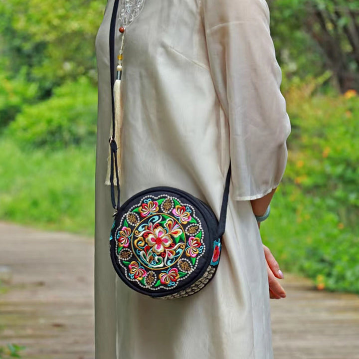 Buddha Stones Money Tree Galsang Inula Flower Peony Rose Peacock Double-Sided Embroidery Canvas Shopping Purse Handbag Crossbody Bag - image 5