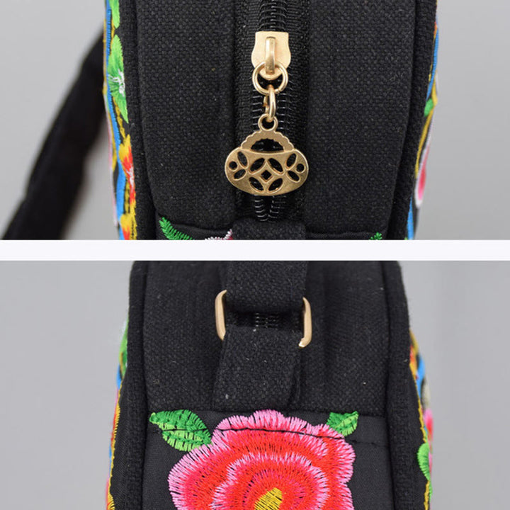 Buddha Stones Money Tree Galsang Inula Flower Peony Rose Peacock Double-Sided Embroidery Canvas Shopping Purse Handbag Crossbody Bag - image 14