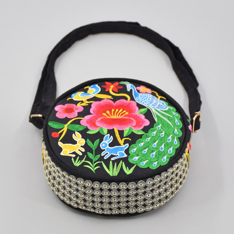 Buddha Stones Money Tree Galsang Inula Flower Peony Rose Peacock Double-Sided Embroidery Canvas Shopping Purse Handbag Crossbody Bag - image 8