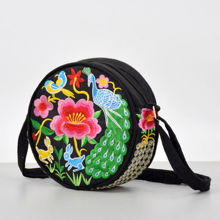 Buddha Stones Money Tree Galsang Inula Flower Peony Rose Peacock Double-Sided Embroidery Canvas Shopping Purse Handbag Crossbody Bag - image 9