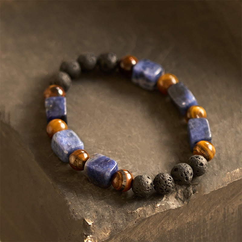 Buddha Stones Various Crystals Cube Amethyst Lava Rock Support Bracelet - Sodalite(Wrist Circumference: 14-16cm) - image 40