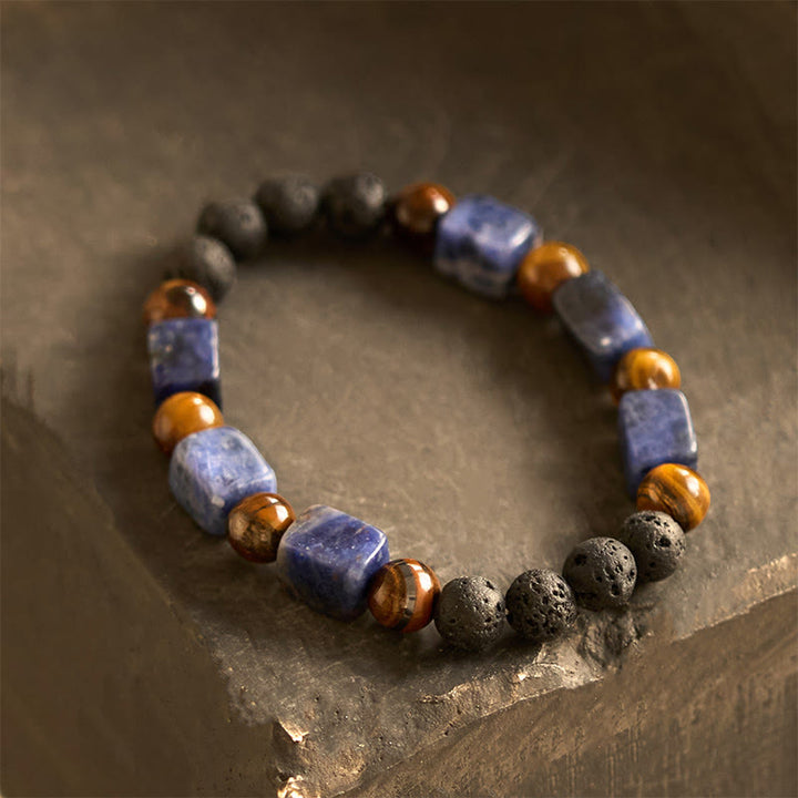 Buddha Stones Various Crystals Cube Amethyst Lava Rock Support Bracelet - Sodalite(Wrist Circumference: 14-16cm) - image 40