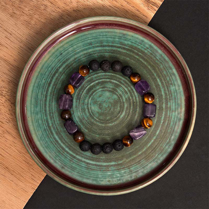 Buddha Stones Various Crystals Cube Amethyst Lava Rock Support Bracelet - image 6