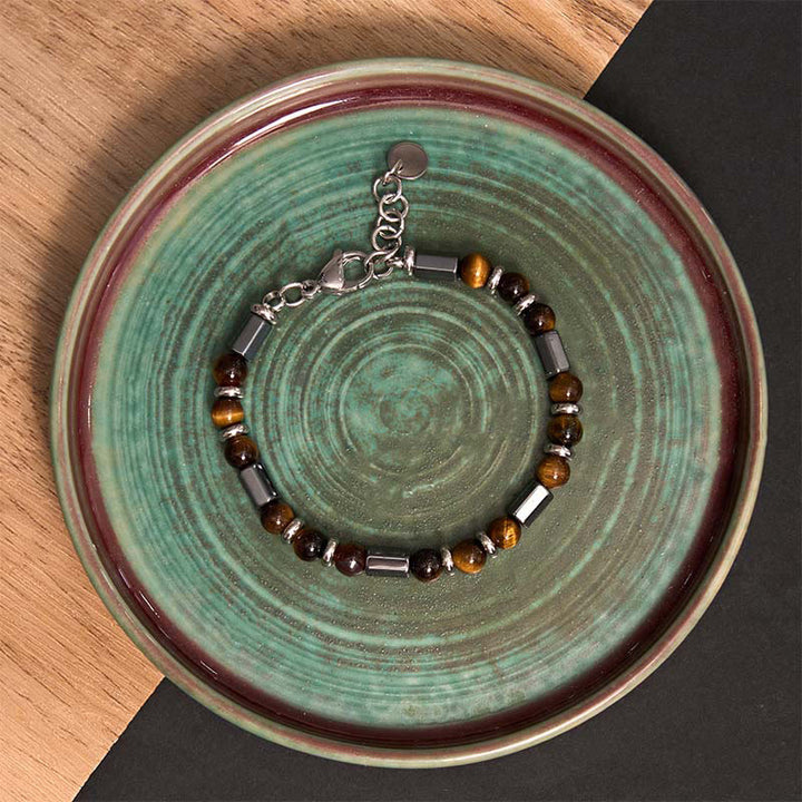 Buddha Stones Tiger Eye Hematite Strength Buckle Chain Bracelet - image 5