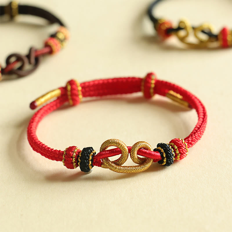 Buddha Stones Handmade Ingot Pattern Braided String Protection Bracelet - Red Rope(Wrist Circumference: 14-16.5cm) - image 0