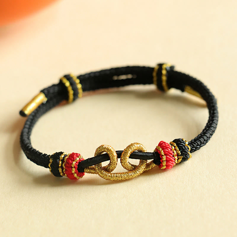 Buddha Stones Handmade Ingot Pattern Braided String Protection Bracelet - Black Rope(Wrist Circumference: 14-16.5cm) - image 8