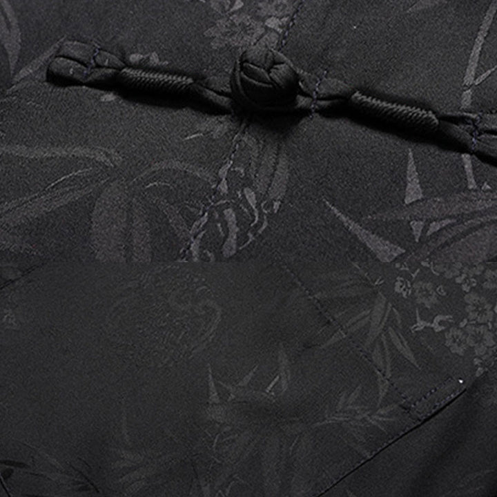 Buddha Stones Bamboo Peach Blossom Tang Suit Hanfu Traditional Uniform Short Sleeve Top Pants Clothing Men's Set - image 10