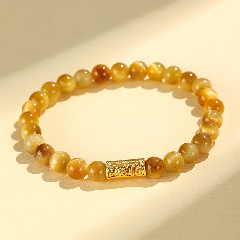 Buddha Stones Tiger Eye Fu Character Bamboo Koi Fish Lotus Om Mani Padme Hum Protection Bracelet - Four Seasons Peace Amulet(Wrist Circumference: 14-16cm) - image 13