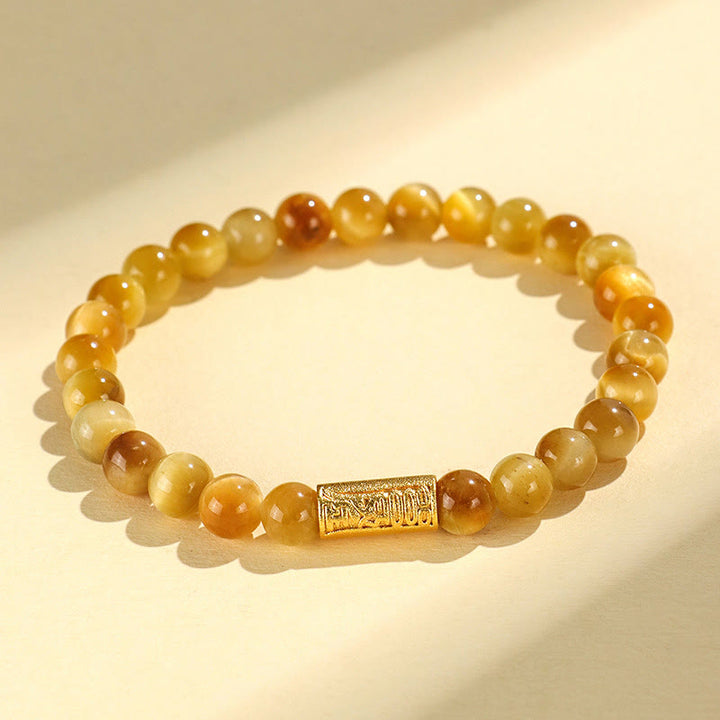 Buddha Stones Tiger Eye Fu Character Bamboo Koi Fish Lotus Om Mani Padme Hum Protection Bracelet - Four Seasons Peace Amulet(Wrist Circumference: 14-16cm) - image 13