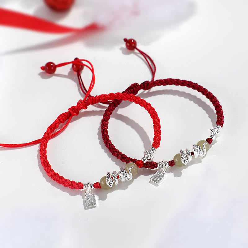 Buddha Stones Hetian Jade Year of the Snake String Protection Braided Bracelet - image 1