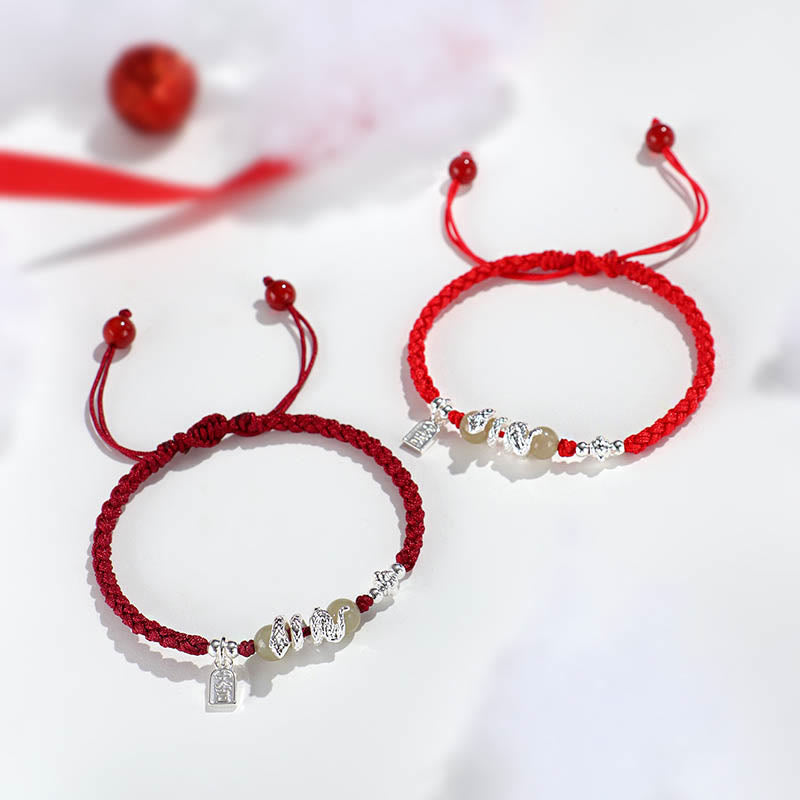 Buddha Stones Hetian Jade Year of the Snake String Protection Braided Bracelet - image 8
