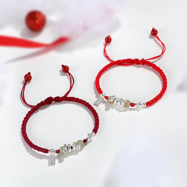 Buddha Stones Hetian Jade Year of the Snake String Protection Braided Bracelet - image 8