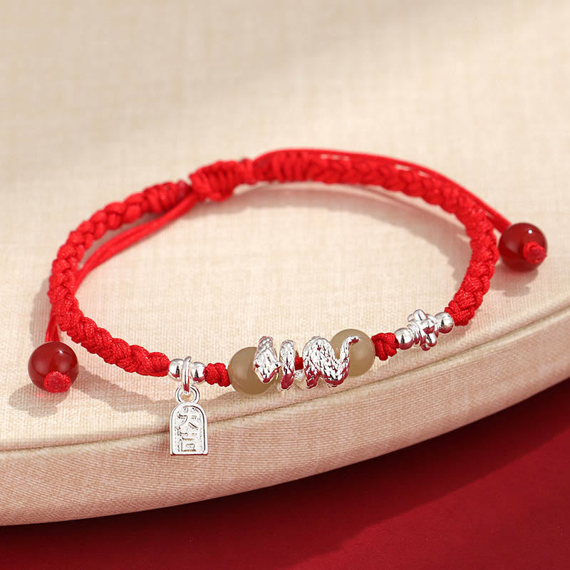 Buddha Stones Hetian Jade Year of the Snake String Protection Braided Bracelet - Red Rope(Wrist Circumference: 14-16.5cm) - image 5