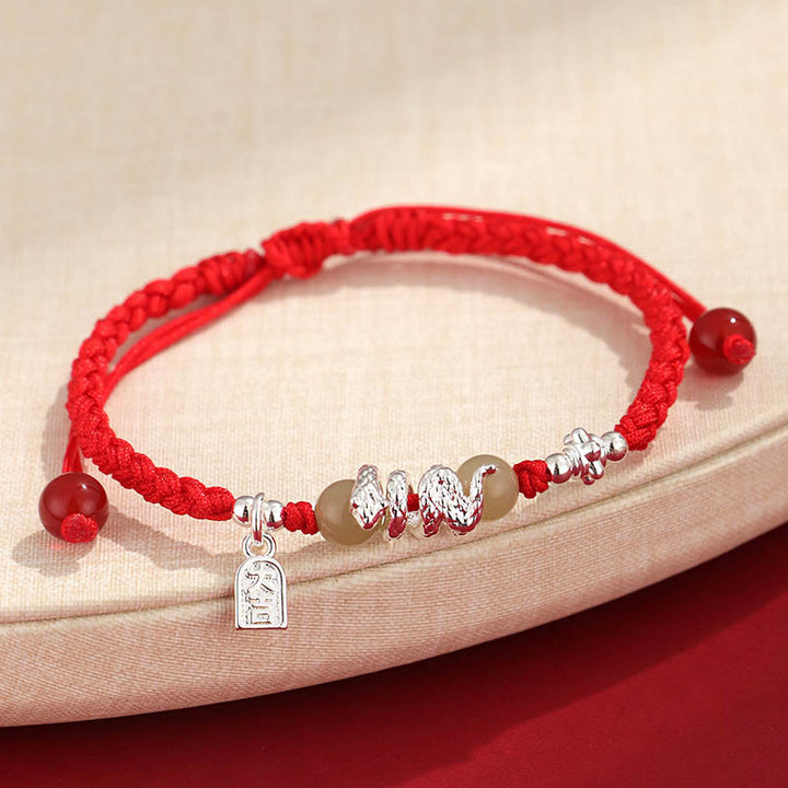 Buddha Stones Hetian Jade Year of the Snake String Protection Braided Bracelet - Red Rope(Wrist Circumference: 14-16.5cm) - image 5