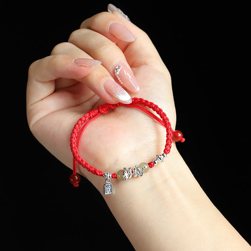 Buddha Stones Hetian Jade Year of the Snake String Protection Braided Bracelet - image 7