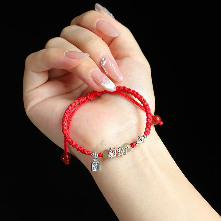 Buddha Stones Hetian Jade Year of the Snake String Protection Braided Bracelet - image 7