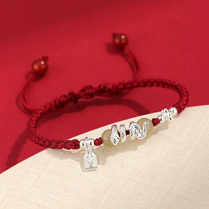 Buddha Stones Hetian Jade Year of the Snake String Protection Braided Bracelet - image 2