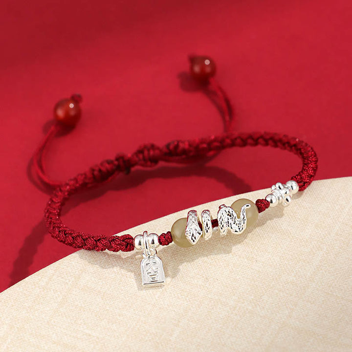Buddha Stones Hetian Jade Year of the Snake String Protection Braided Bracelet - image 2