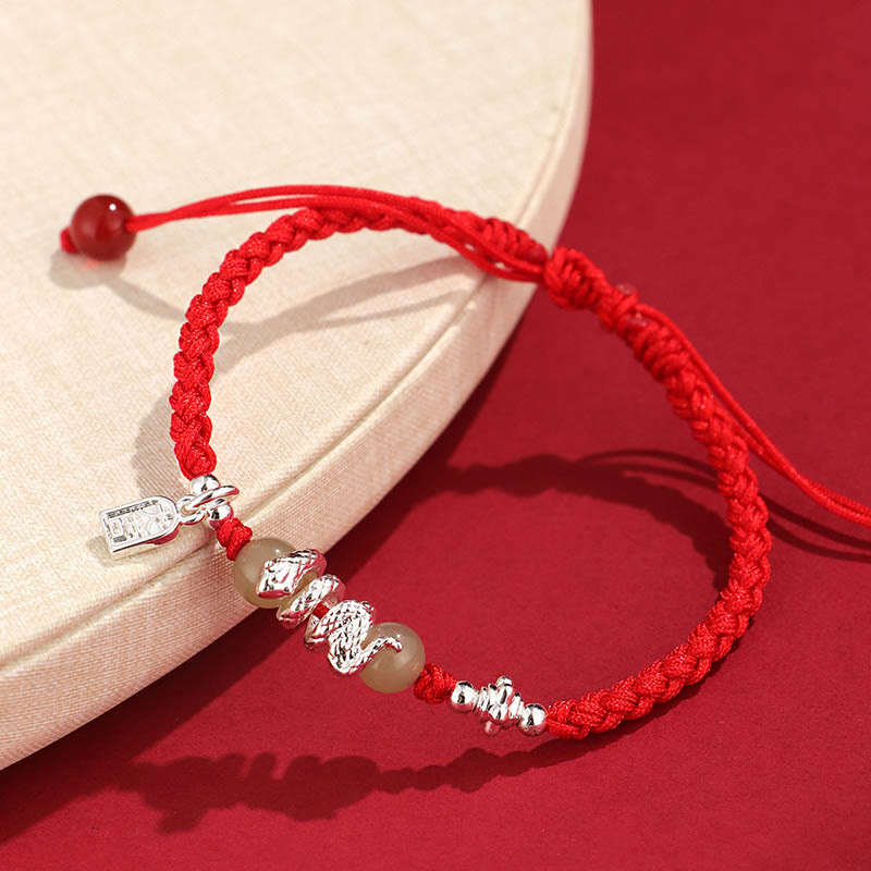Buddha Stones Hetian Jade Year of the Snake String Protection Braided Bracelet - image 6