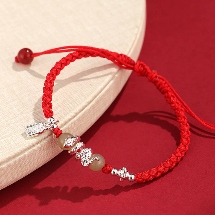 Buddha Stones Hetian Jade Year of the Snake String Protection Braided Bracelet - image 6