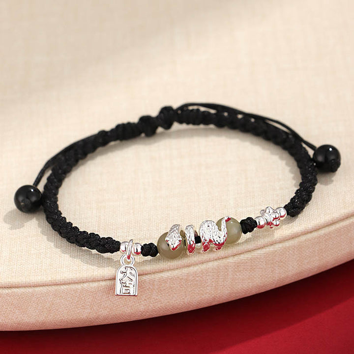 Buddha Stones Hetian Jade Year of the Snake String Protection Braided Bracelet - Black Rope(Wrist Circumference: 14-16.5cm) - image 10