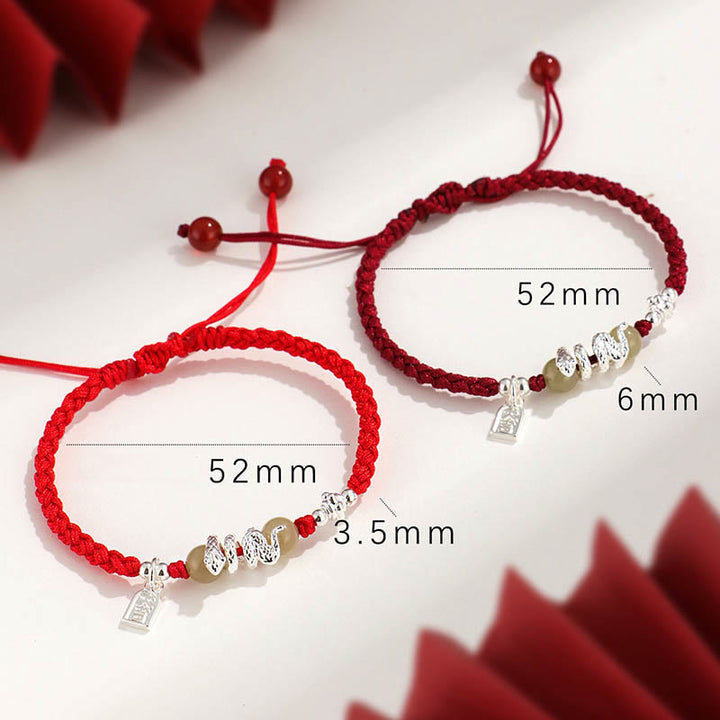 Buddha Stones Hetian Jade Year of the Snake String Protection Braided Bracelet - image 9
