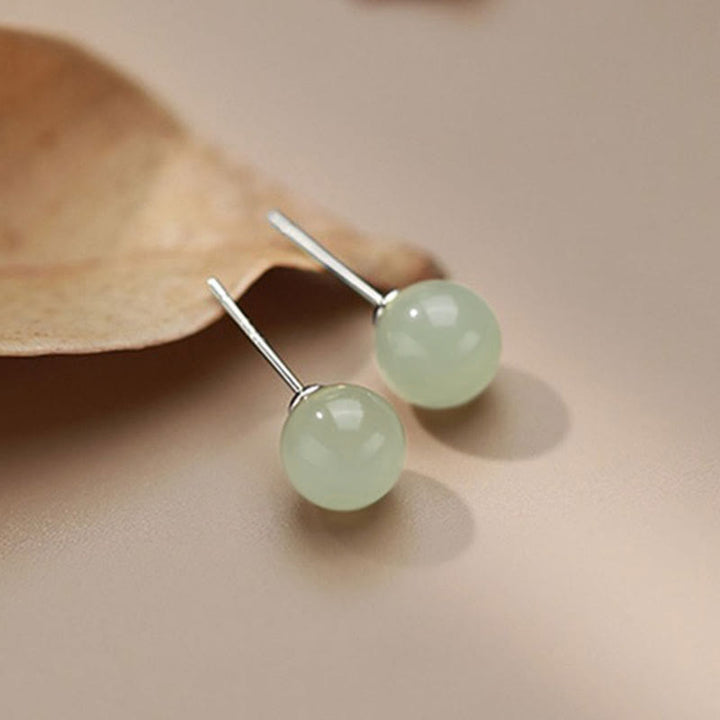 Buddha Stones Round Jade Beaded Luck Stud Earrings - image 2