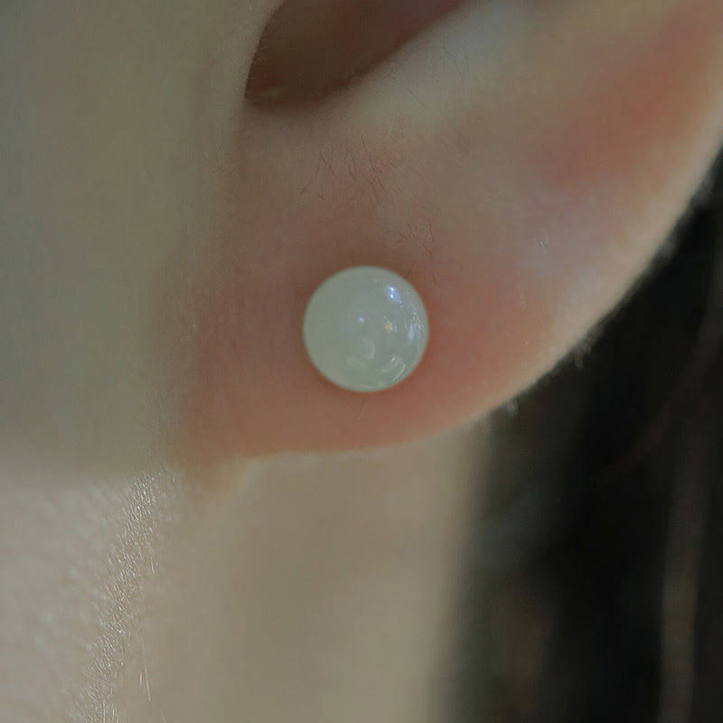 Buddha Stones Round Jade Beaded Luck Stud Earrings - image 5