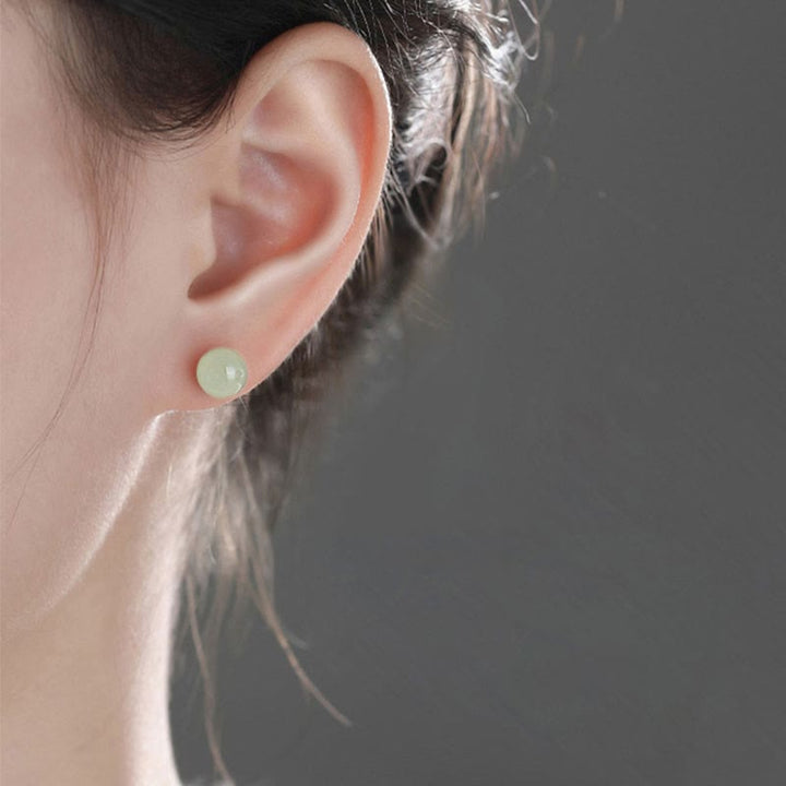 Buddha Stones Round Jade Beaded Luck Stud Earrings - image 4