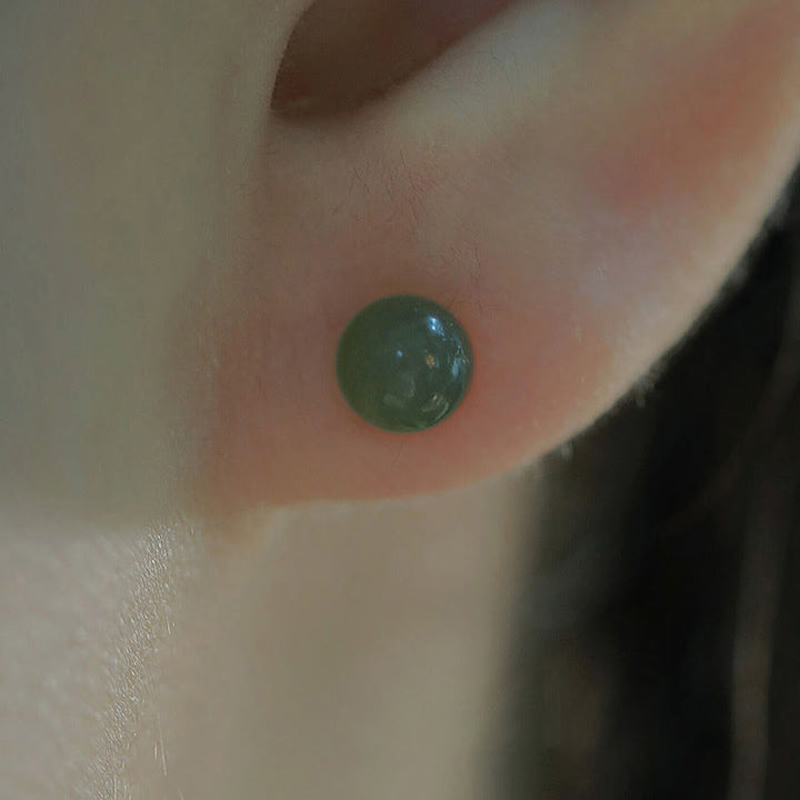 Buddha Stones Round Jade Beaded Luck Stud Earrings - image 17