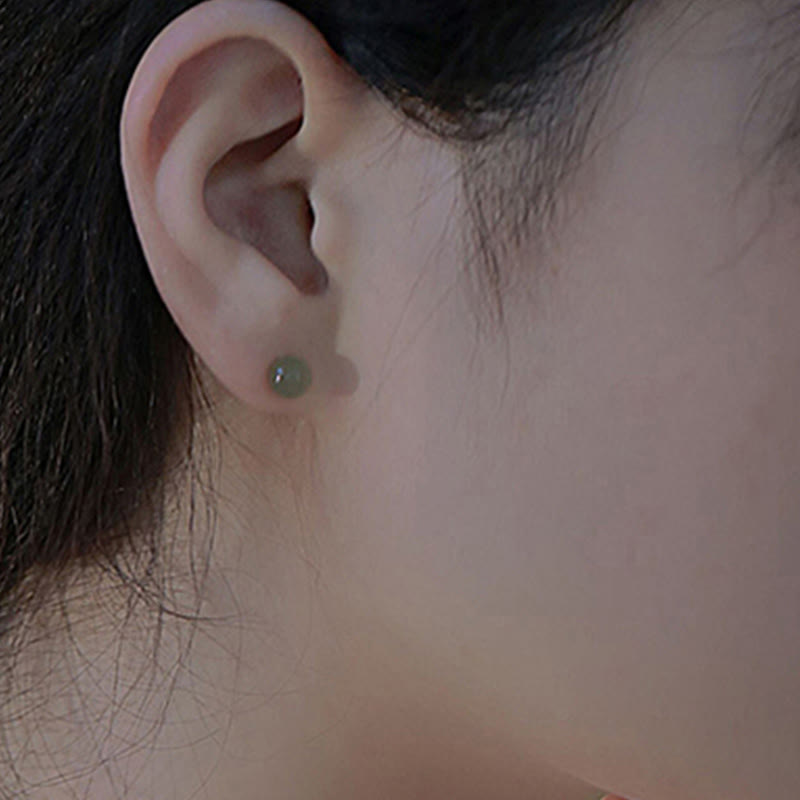 Buddha Stones Round Jade Beaded Luck Stud Earrings - image 16