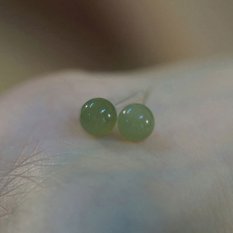 Buddha Stones Round Jade Beaded Luck Stud Earrings - image 12