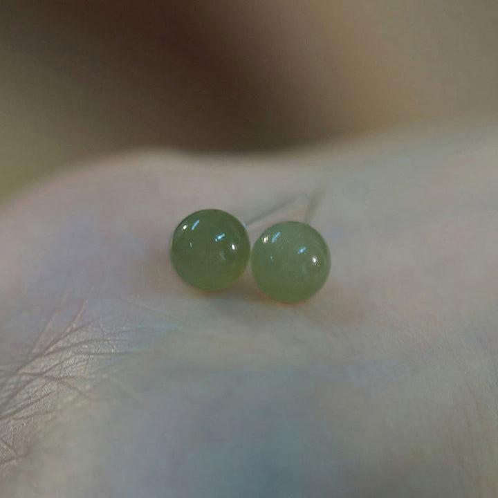 Buddha Stones Round Jade Beaded Luck Stud Earrings - image 12