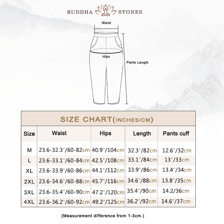 Buddha Stones Vintage Embroidery Elastic Waist Capri Harem Pants With Pockets - image 5