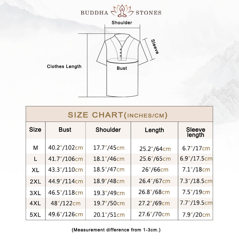 Buddha Stones 2Pcs Solid Color Cotton Button Short Sleeve T-shirt Pants Men's Set - image 4