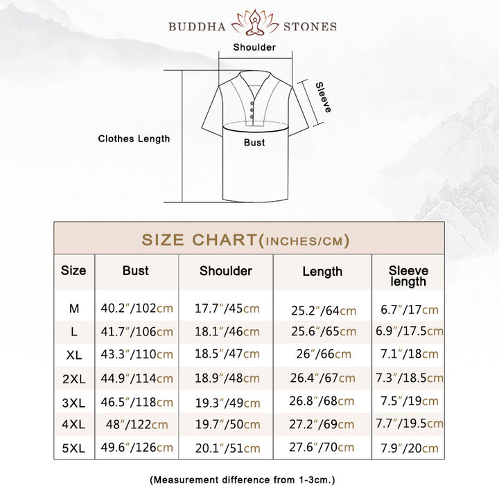 Buddha Stones 2Pcs Solid Color Cotton Button Short Sleeve T-shirt Pants Men's Set - image 4