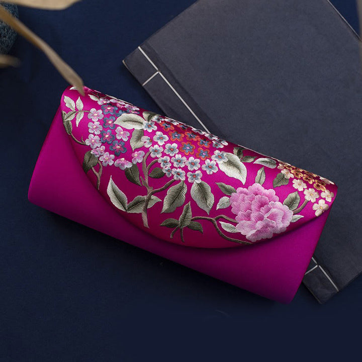 Buddha Stones Hydrangea Su Embroidery Wedding Shopping Wallet Purse Handbag Crossbody Bag - Rose Red (Hydrangea)24*5.5*11cm - image 14