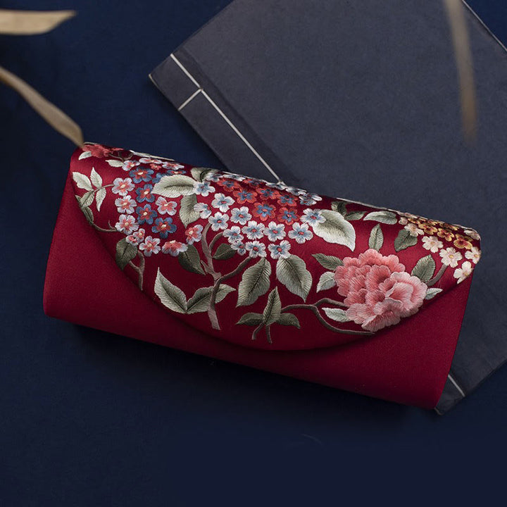 Buddha Stones Hydrangea Su Embroidery Wedding Shopping Wallet Purse Handbag Crossbody Bag - Deep Red (Hydrangea)24*5.5*11cm - image 16